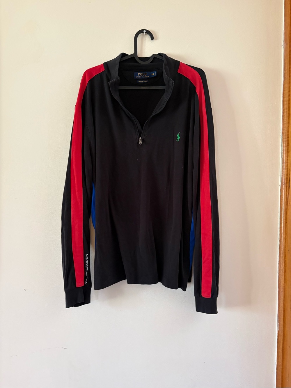 Polo Ralph Lauren Black Quarter-Zip with Red Stripes Pima soft touch XXL